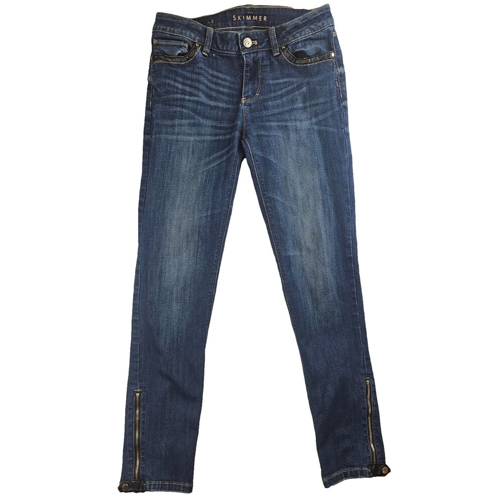 White House Black Market Skimmer 00 Womens Blue Jeans Skinny Ankle With Zippers